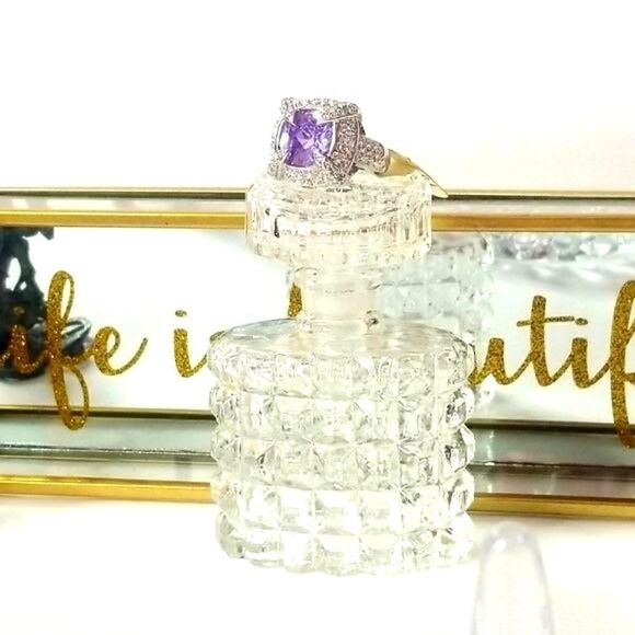 Chunky vintage Amethyst Halo rhinestone  ring - Picture 6 of 6